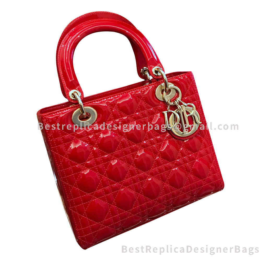 Dior Medium Lady Dior Quilted Patent Calfskin Bag Red GHW